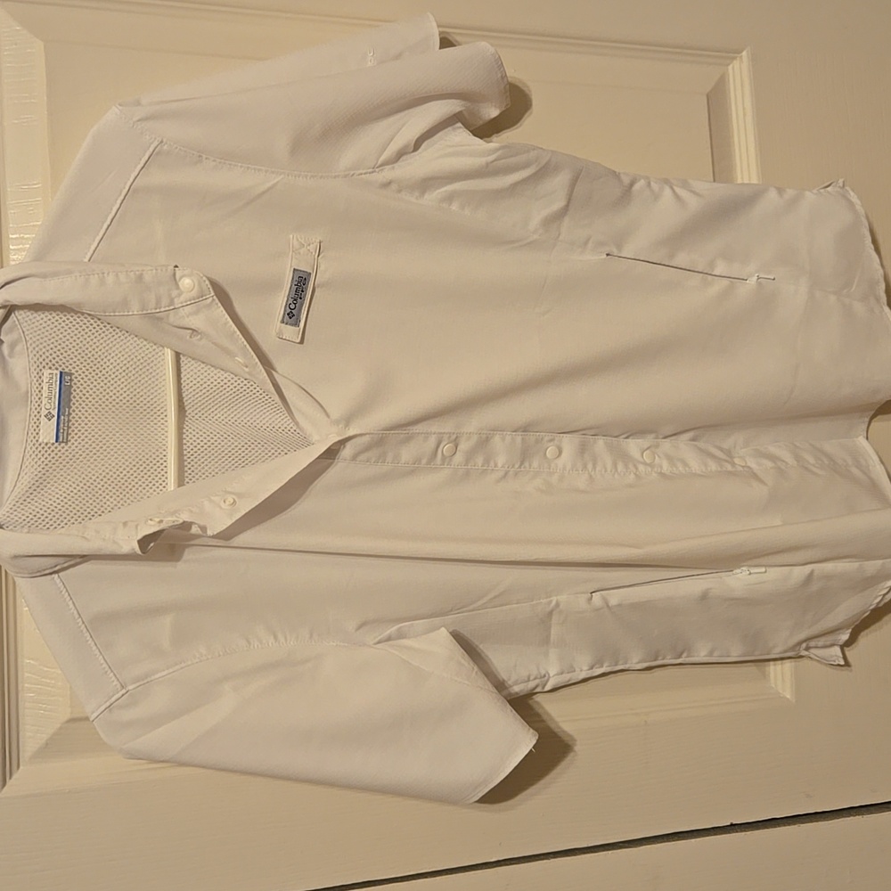 🆕 Columbia White Short Sleeve PFG Omni-Shade UPF 40 Shirt